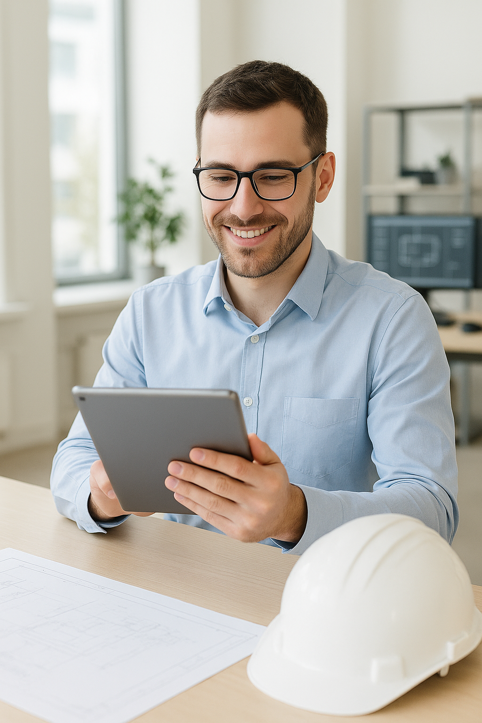 Man die een ebook van Human Workspace leest over ergonomie, ESD-veiligheid of LEAN/5s op de werkplek Man die een ebook van Human Workspace leest over ergonomie, ESD-veiligheid of LEAN/5s op de werkplek