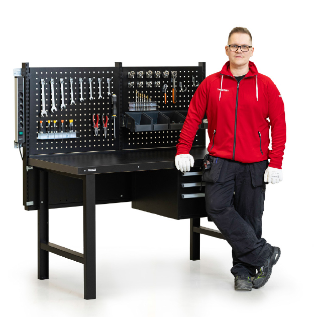 Heavy duty workbench steel top fixed leg C13018313 with props and model shadow v2 small