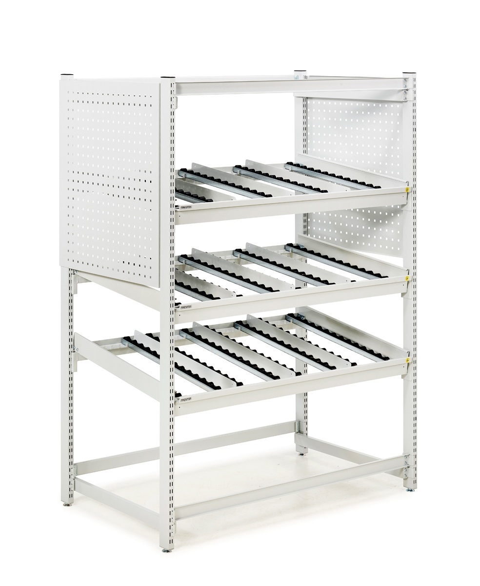 FiFo_Flow_Rack_M1350_ESD_with_perforated_panel_set_TFR1350-49_TFRPP-49 image FiFo Flow Rack M1350 ESD with perforated panel set TFR1350 49 TFRPP 49